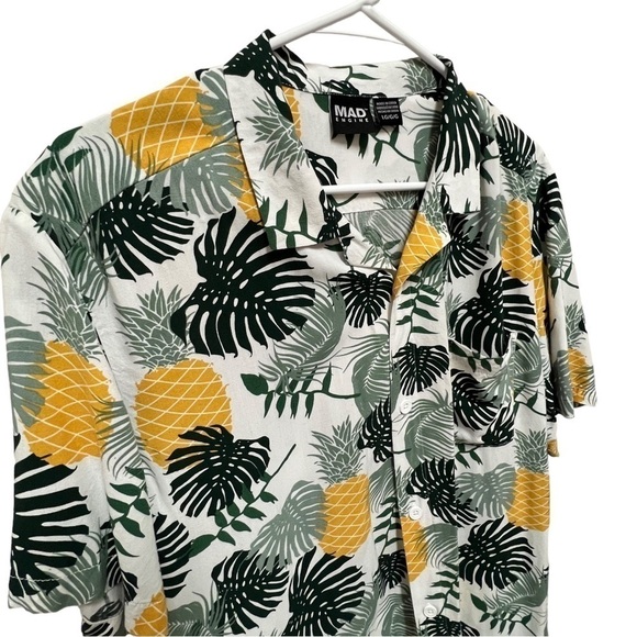 Mad Engine Men’s Pineapple & Palm Leaf Button Down Shirt, Size Large. - Picture 2 of 11